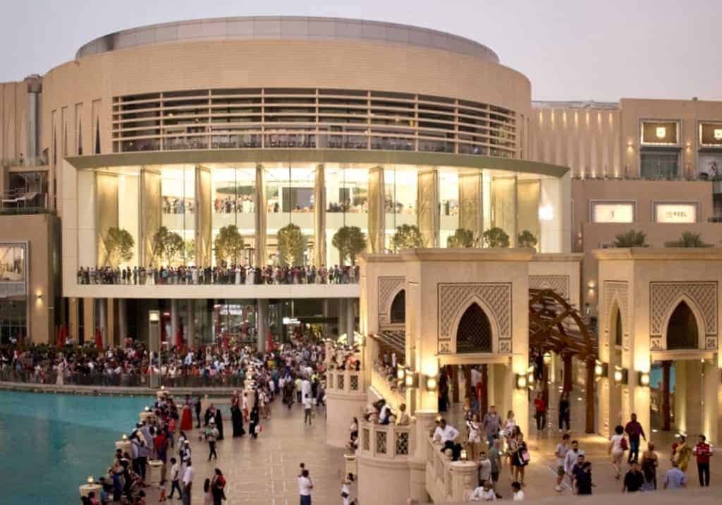 Waterfront Promenade Burj Khalifa fountains and Dubai Mall.