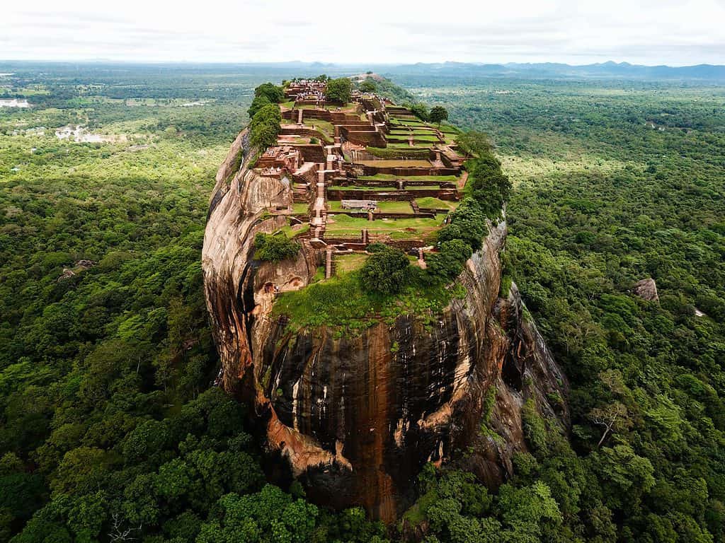 Visiting Sigiriya drone footage of Sigiriya lion rock
