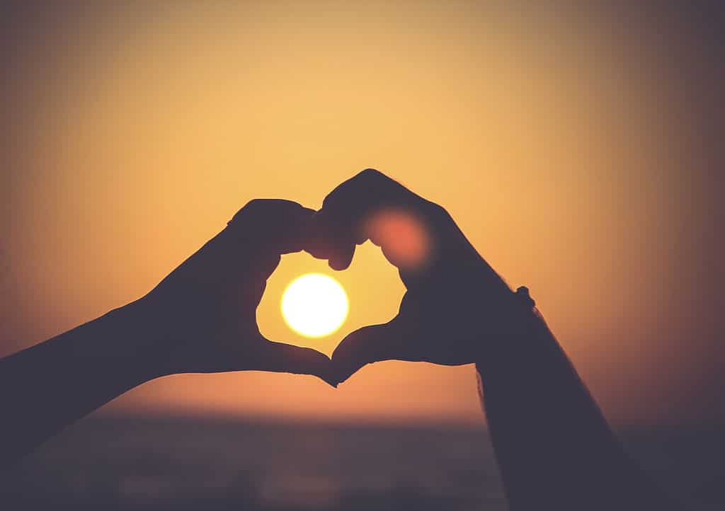 Valentine vacation ideas sunset and heart