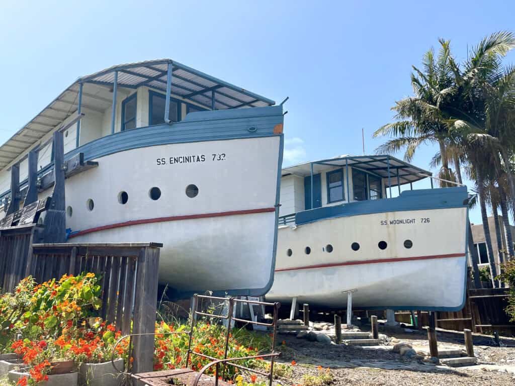 The outside of the two Encinitas Boat Houses which are historic properties.