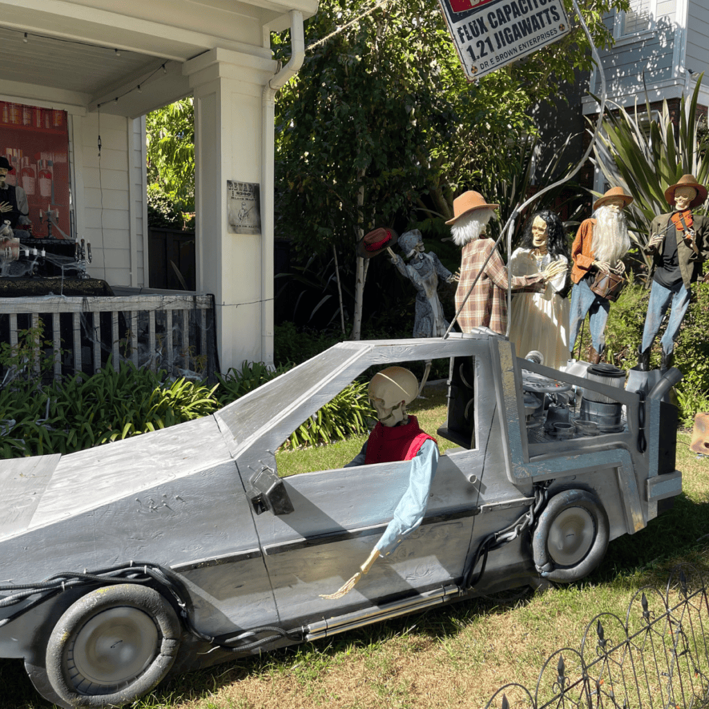 Back to the Future themed Halloween decorations in Bressi Ranch, Carlsbad.