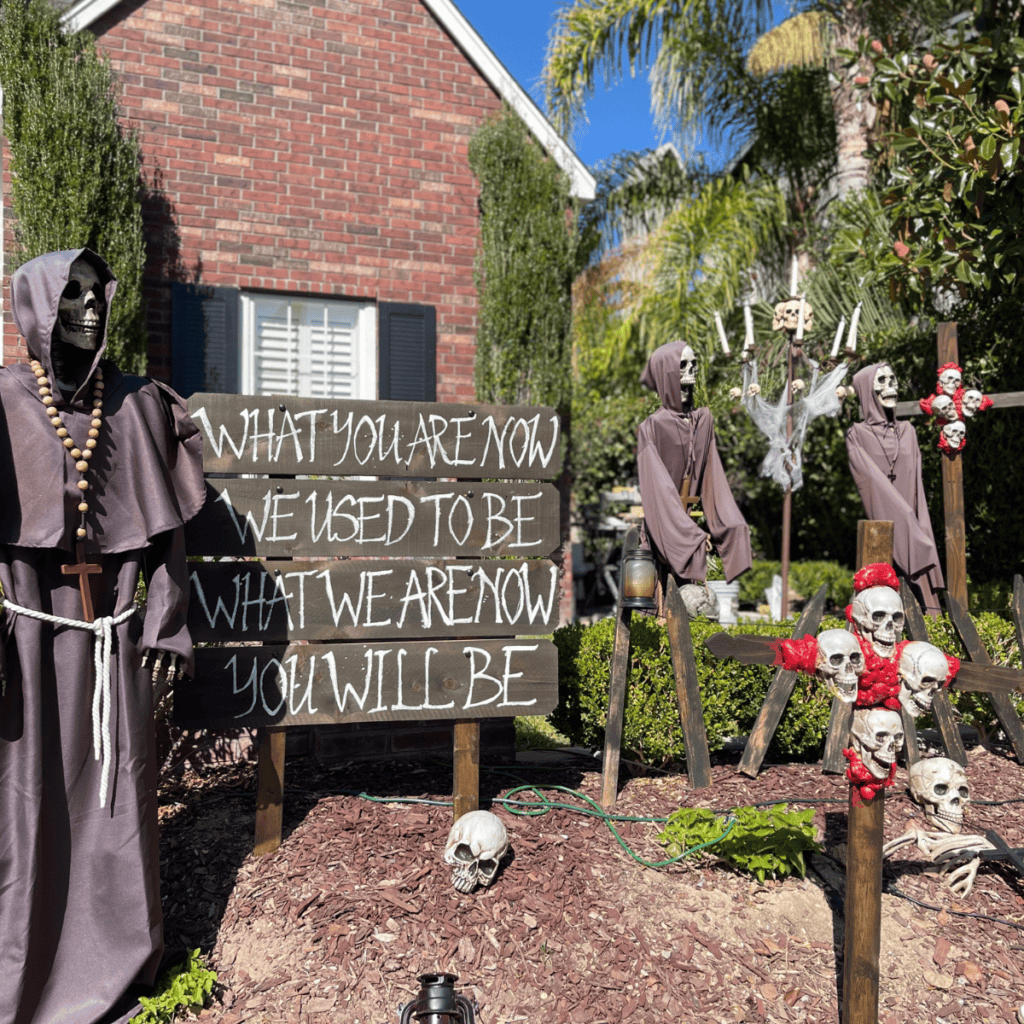 Spooky skulls at Bressi Ranch Carlsbad CA at Halloween.