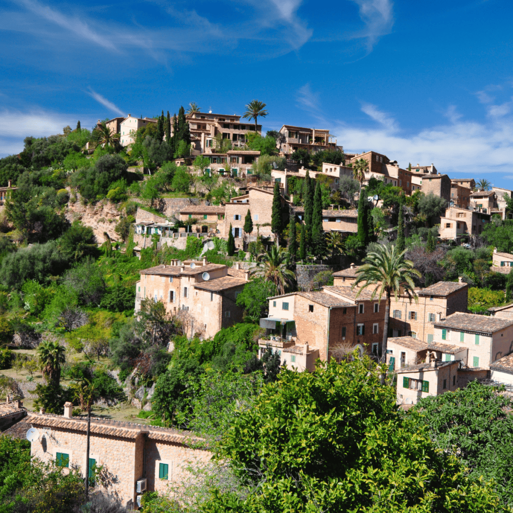 Stone architecture on the hillside of Deia, Spain.